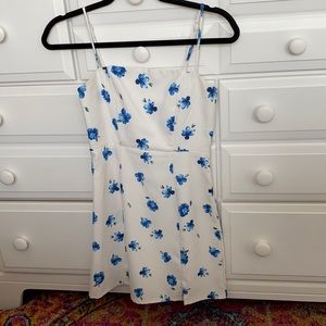 White mini dress with blue flowers